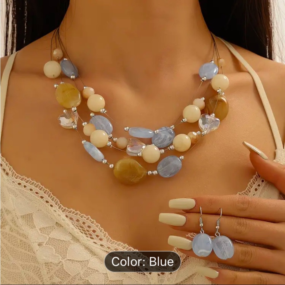 Blue and Silver Multi-Strand Necklace